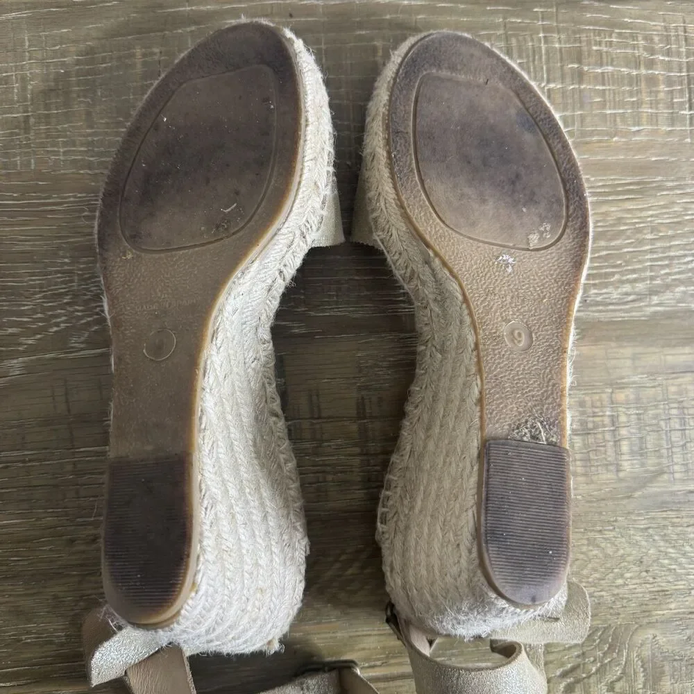 J Crew Corsica Espadrille wedge sandals gold leather size 9